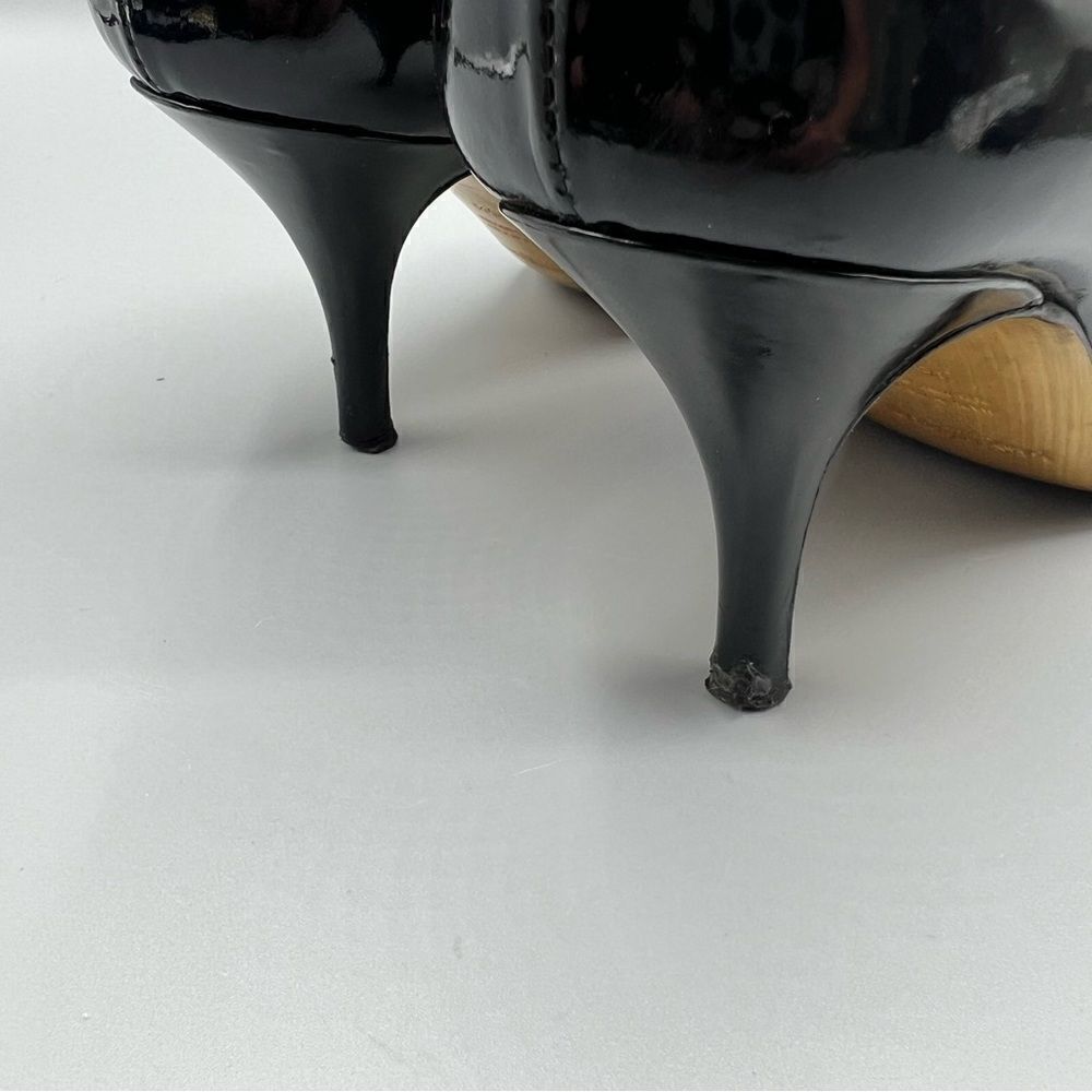YSL Yves Saint Laurent Black Patent Leather Open Toe Heels Pumps - Picture 3 of 9